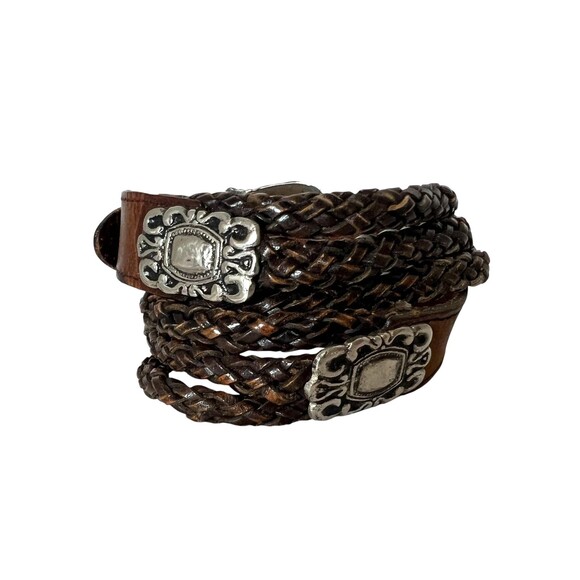 Vintage Brown Woven Strand Leather w Solid Brass Buckle  Size S - Picture 2 of 11